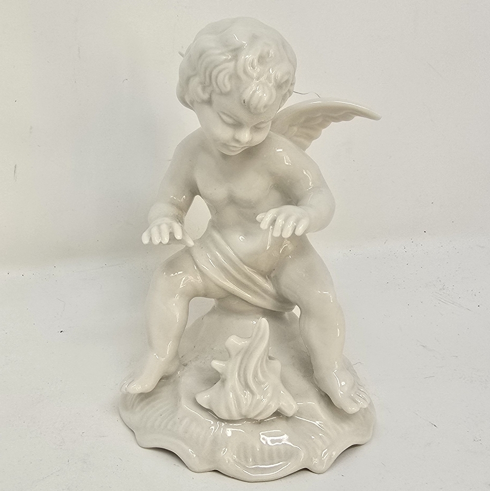 Vtg Dresden bisque porcelain winter angel‎ cherub figurine germany four seasons